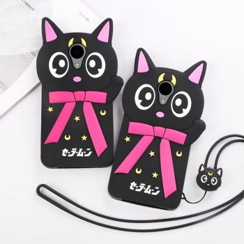 Lovely Carton Cat Soft Silicone Protective Case With Lanyard For Meizu M5
