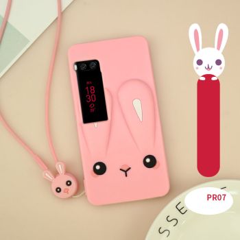 Lovely Rabbit Style Cartoon Soft Silicone Protective Case With Lanyard For Meizu Pro 7/Meizu Pro 7 Plus